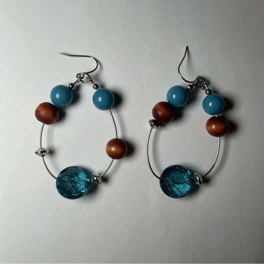 Blue and Brown Teardrop Beaded Earrings